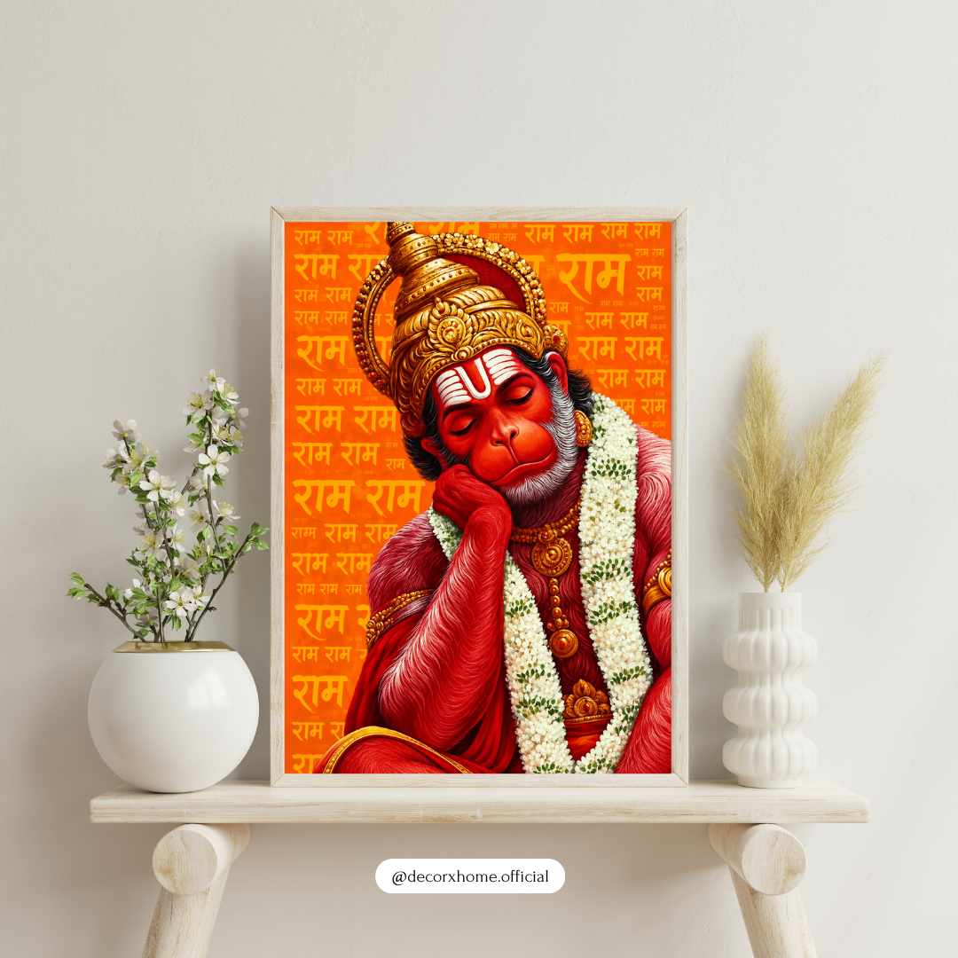 Divine Lord Hanuman Ram Naam Orange Spiritual Wall Art Poster | Decorexhome