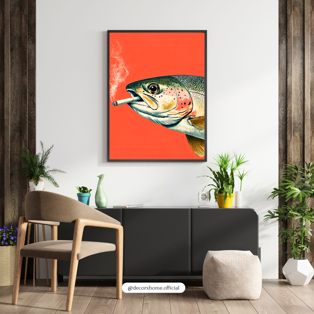 Smoking Fish Pop Art Poster | Bold Surreal Marine Wall Art Print by DecorxHome
