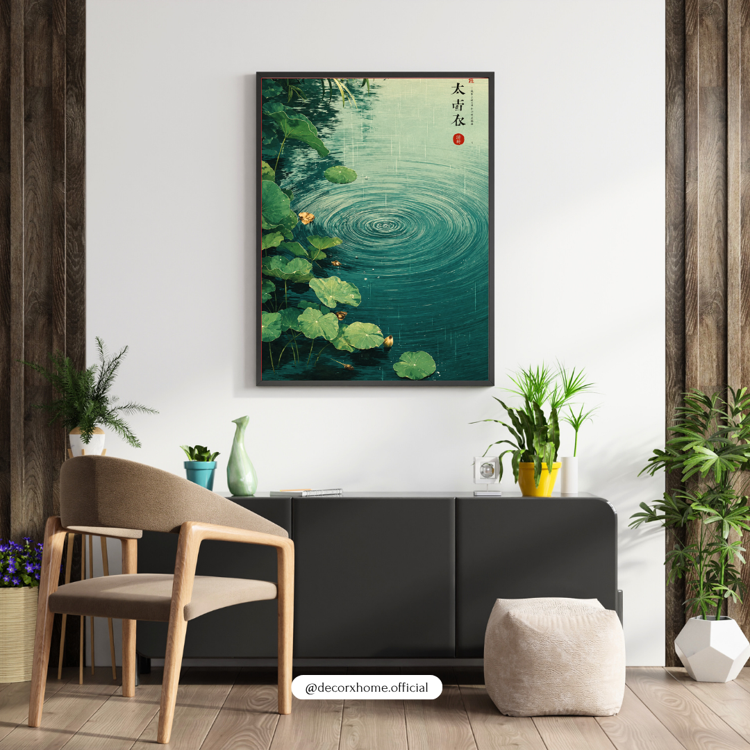 Japanese Zen Lotus Pond Poster | Serene Nature Landscape Wall Art by DecorxHome