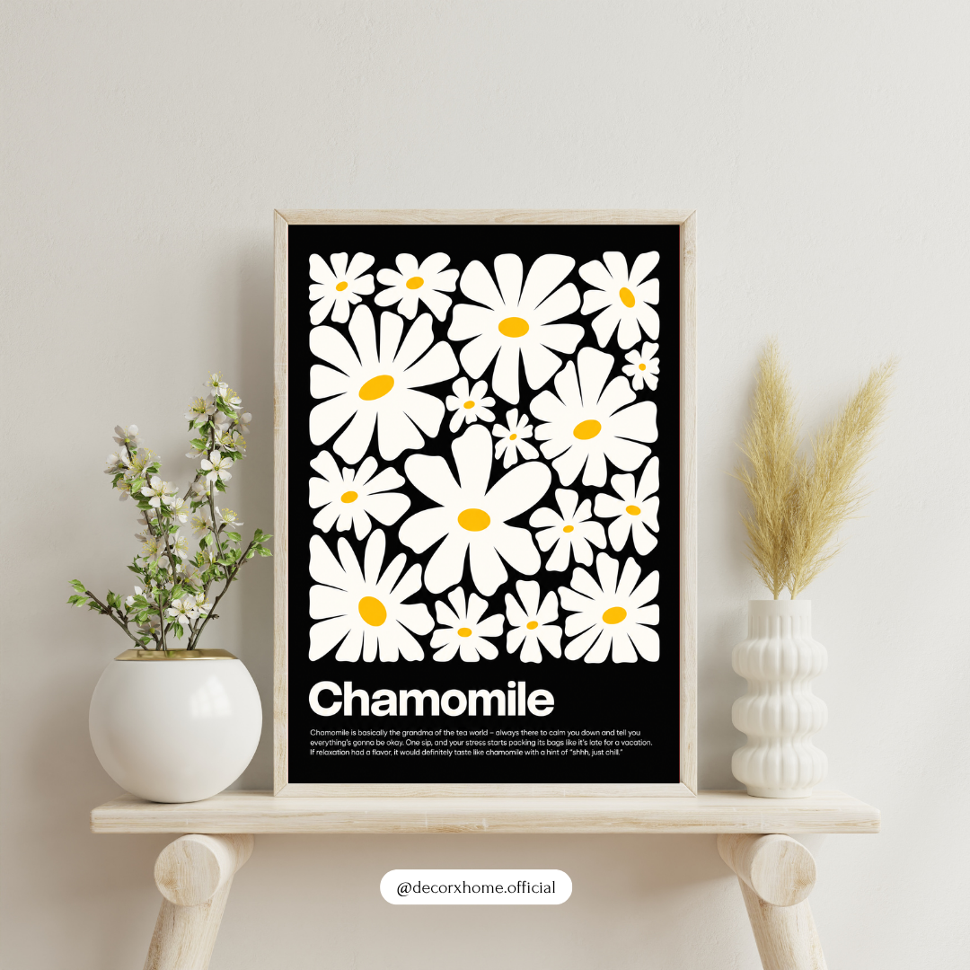 Chamomile Floral Poster | Minimalist Black & White Flower Wall Art | Decorxhome