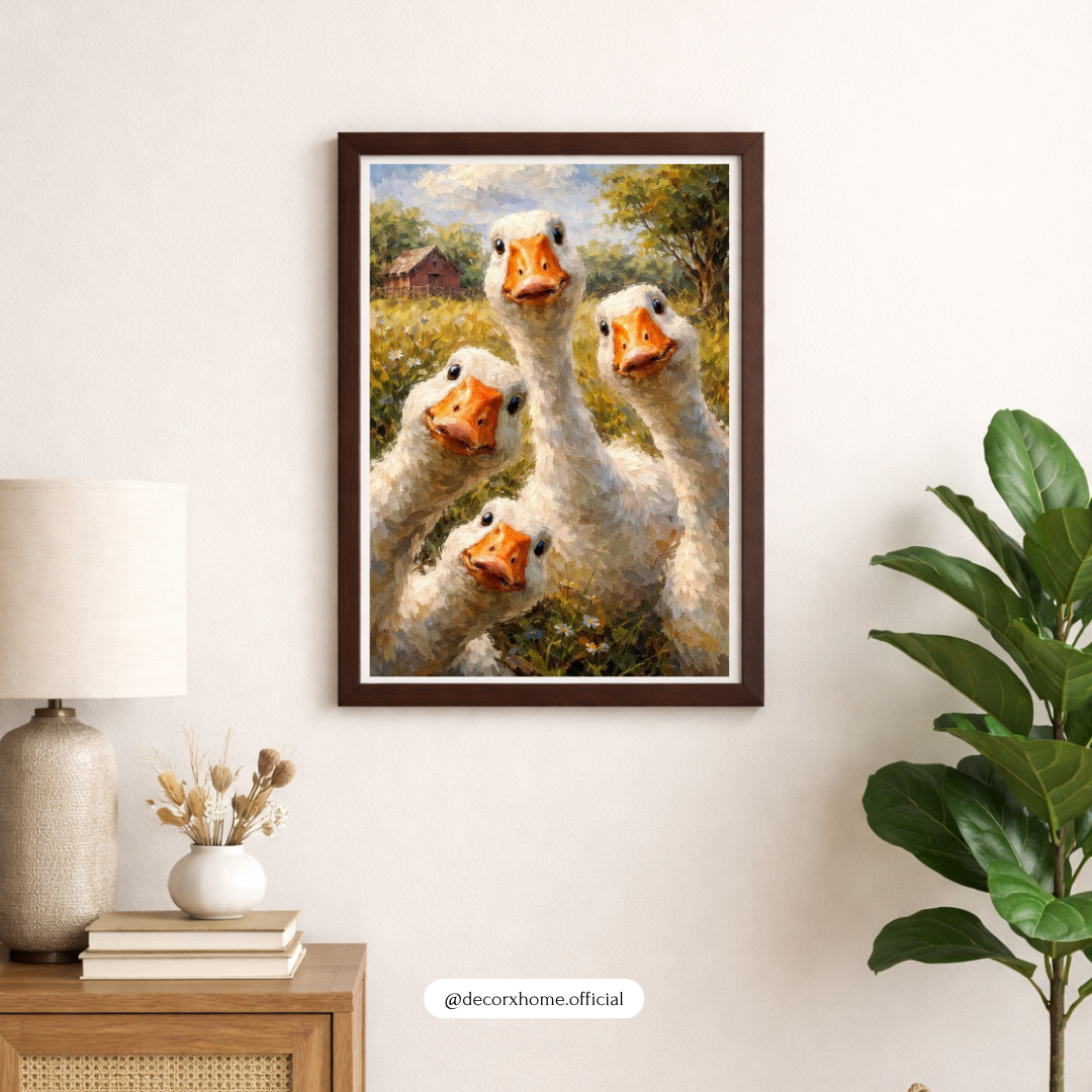 Cute Duck Family Painting Wall Art | Farmhouse Animal Poster | Whimsical Nature Decor | Decorxhome