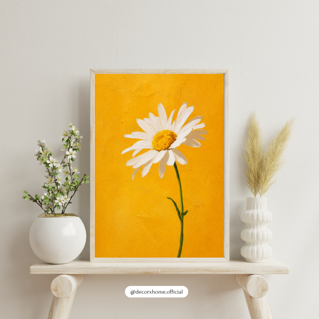 Yellow Daisy Wall Art – Minimalist Floral Botanical Poster