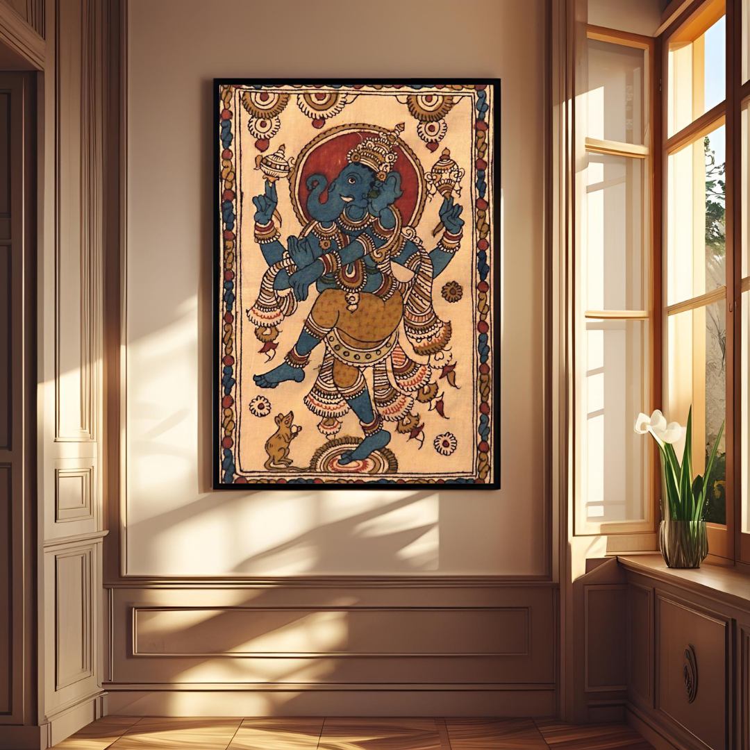 Lord Ganesha Dancing Poster – Traditional Indian Kalamkari Folk Art 🎨🕉️
