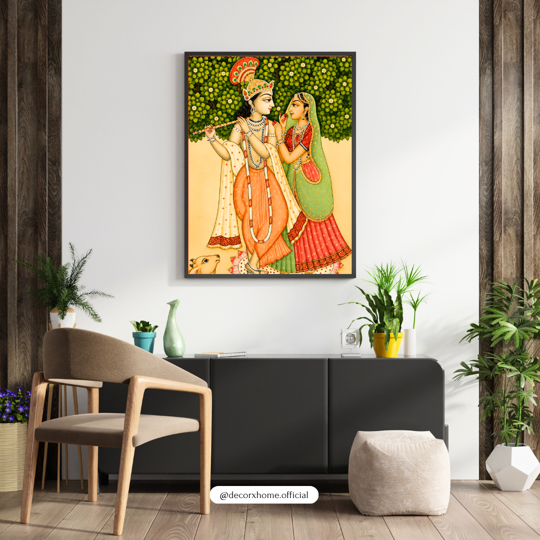 Radha Krishna Divine Harmony Poster | Traditional Indian Spiritual Wall Art by DecorxHome