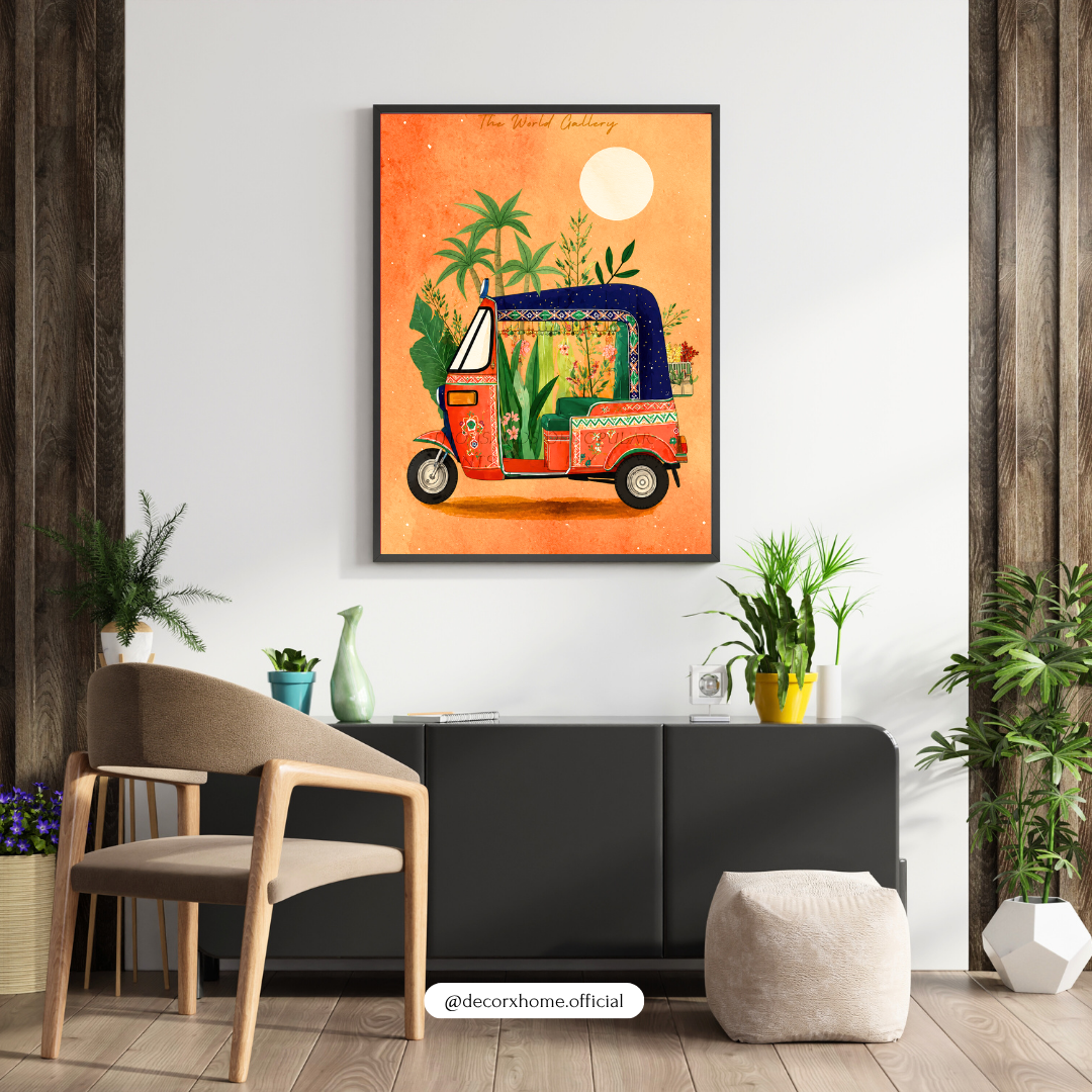 Bohemian Floral Auto Rickshaw Poster | Vibrant Travel & Tropical Wall Art by DecorxHome