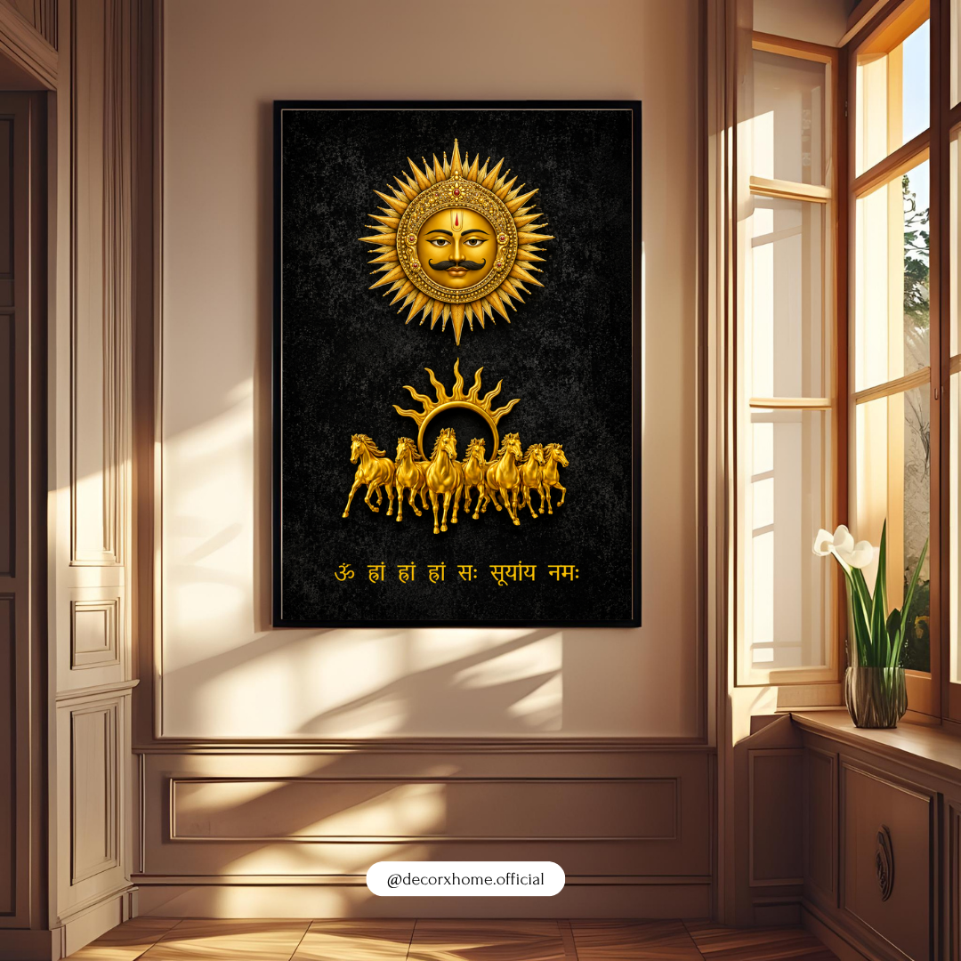 Surya Dev Sacred Poster | Sun God Vedic Wall Art for Positivity & Strength | Decorxhome