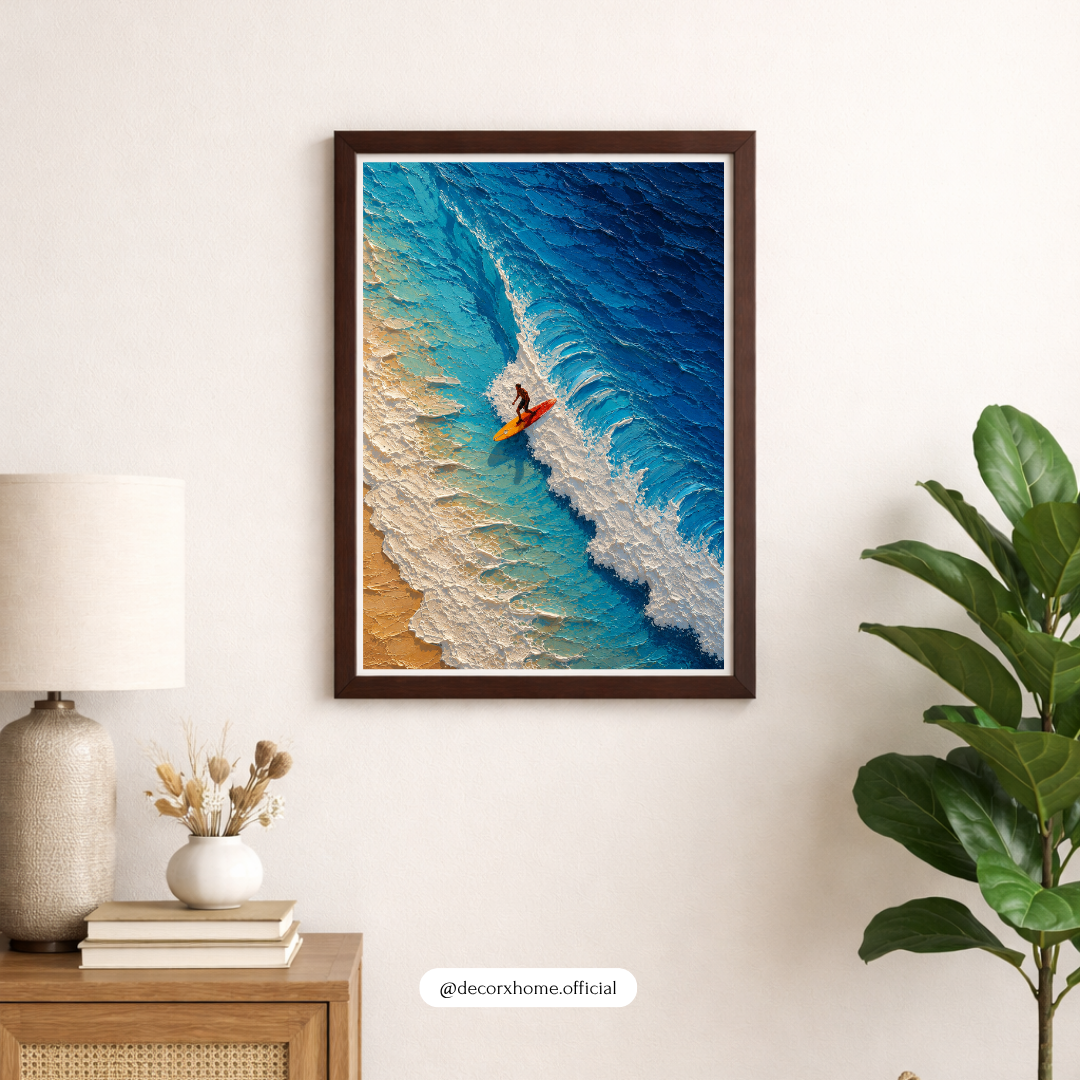Decorexhome Ocean Wave Surfer Wall Art Poster | Coastal Beach Aerial Canvas Print | Modern Sea Adventure Home Decor