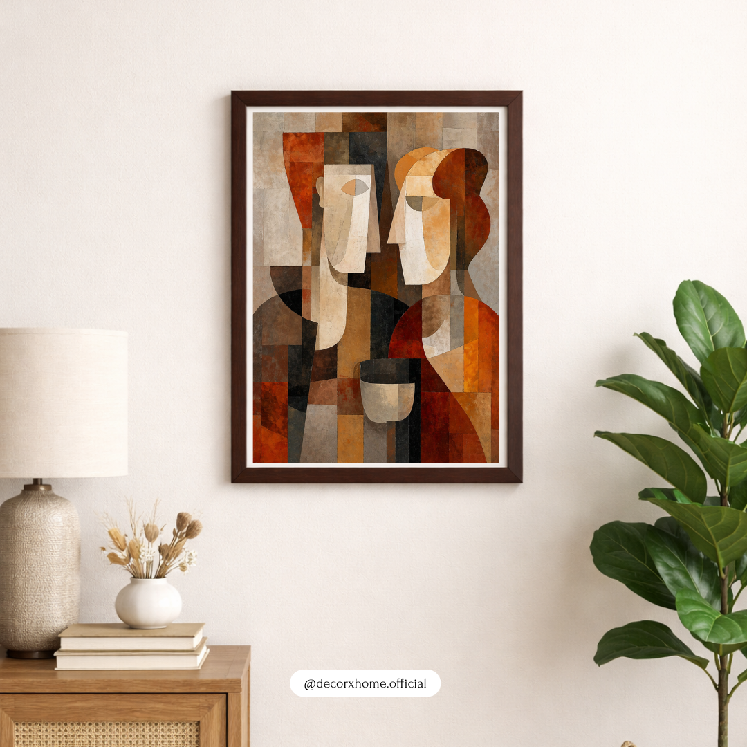 Abstract Faces Wall Art Poster – Modern Geometric Canvas Print | Minimalist Aesthetic Decor (Framed)