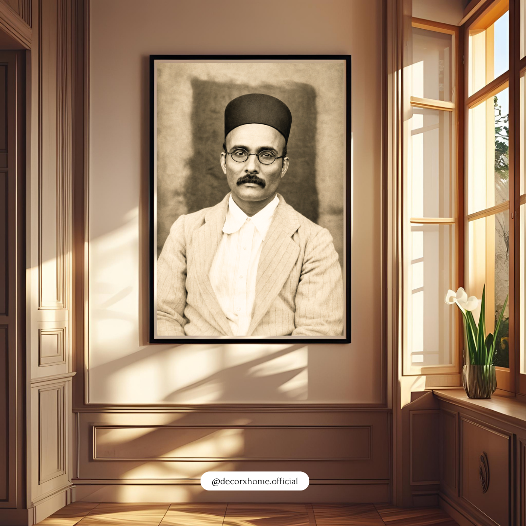 Vintage Indian Freedom Fighter Portrait Wall Art | Sepia Heritage Framed Poster