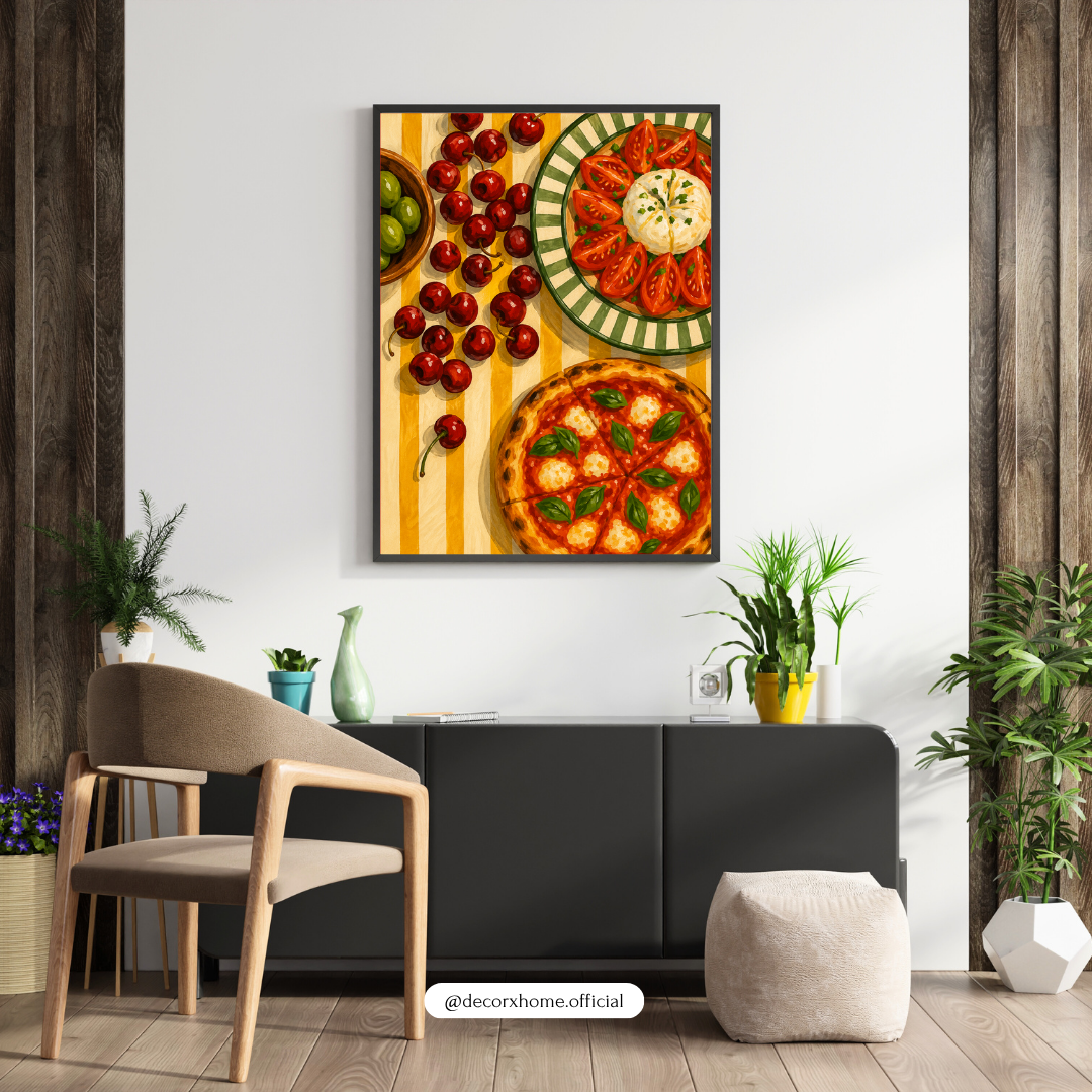 Italian Food Kitchen Poster | Pizza & Tomato Wall Art Print | Modern Culinary Decor | Decorexhome