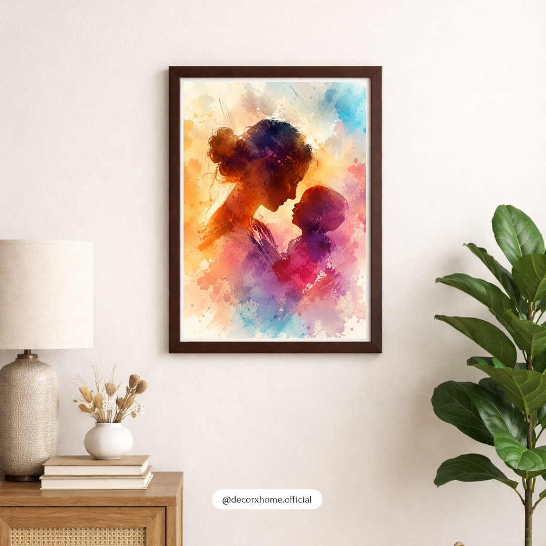 Mother & Child Watercolor Wall Art Poster | Heartwarming Family Love Decor