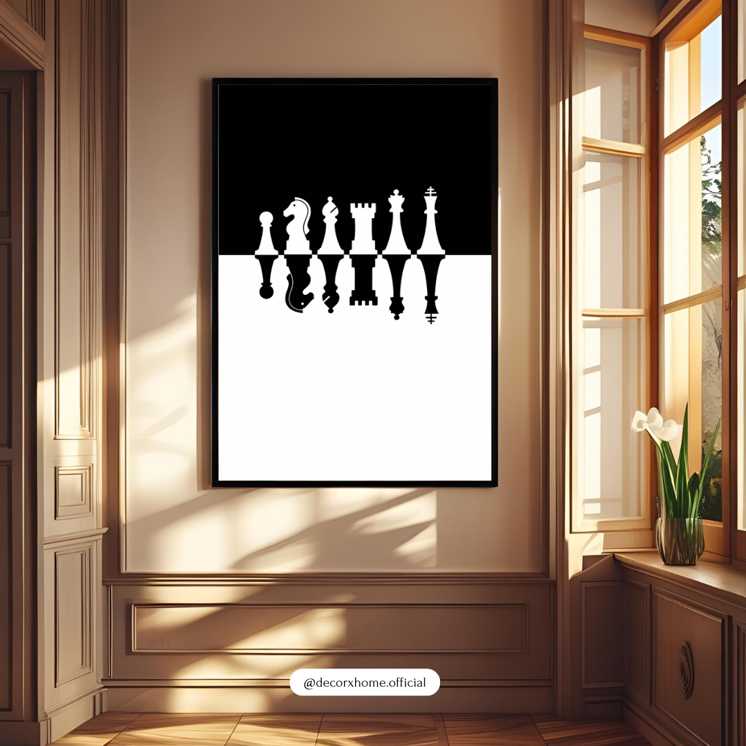 Minimal Chess Pieces Wall Art Poster – Modern Black & White Home Décor by Decorxhome