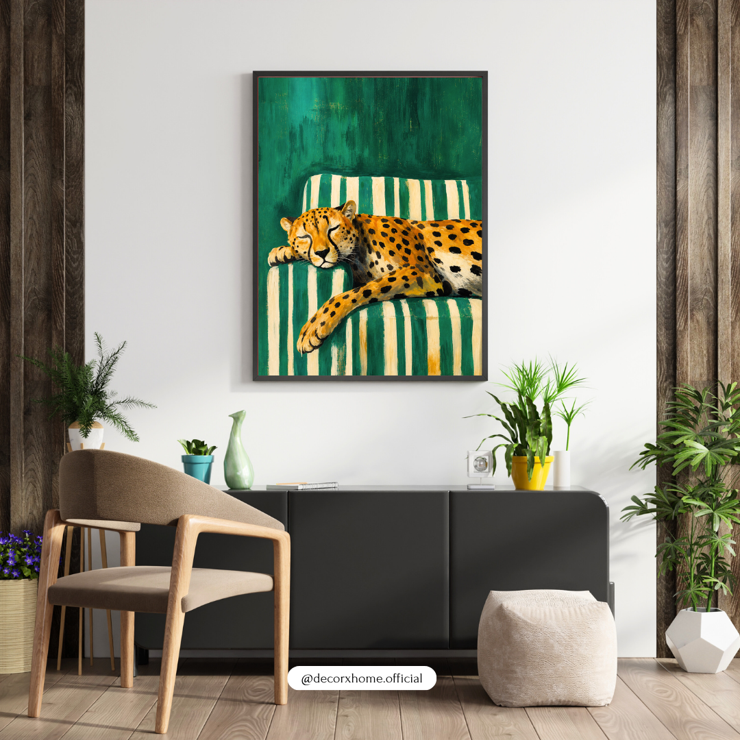 Sleeping Cheetah Canvas Poster | Relaxed Wildlife Wall Art Print by DecorxHome