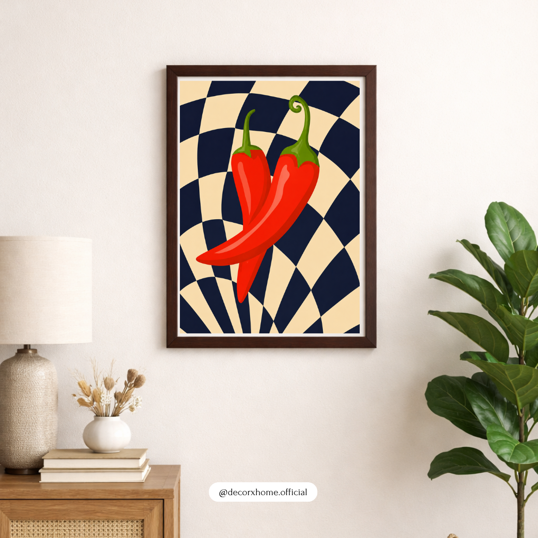 Retro Red Chili – Bold Abstract Kitchen Wall Art Poster | DecorxHome