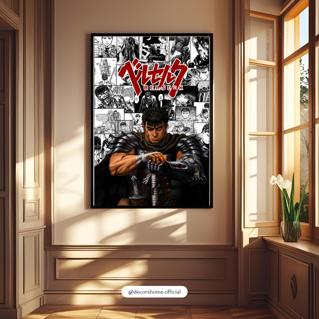 Berserk Guts Manga Collage Poster | Dark Fantasy Anime Wall Art for Gamers & Manga Fans | Decorxhome