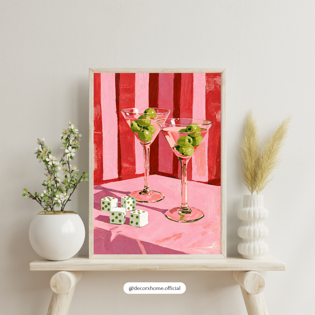 Pink Martini Glass Wall Art Poster | Modern Cocktail & Bar Decor – Decorxhome