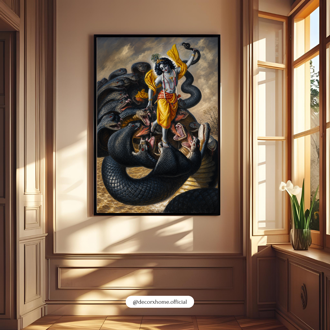 Lord Krishna Kaliya Mardan Wall Art Poster | Divine Victory Over Evil Mythological Artwork