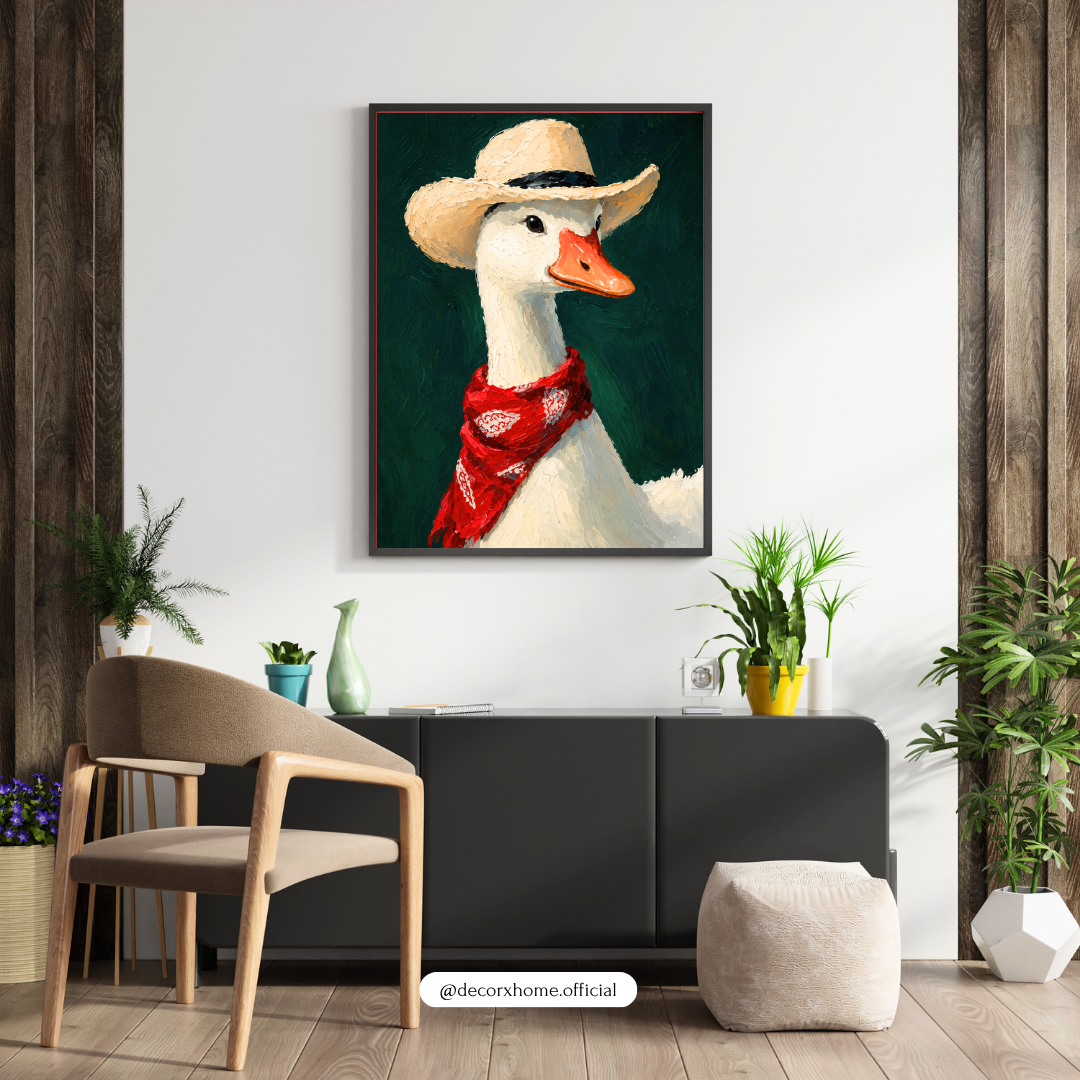 Cowboy Goose Wall Poster | Whimsical Animal Art by DecorxHome