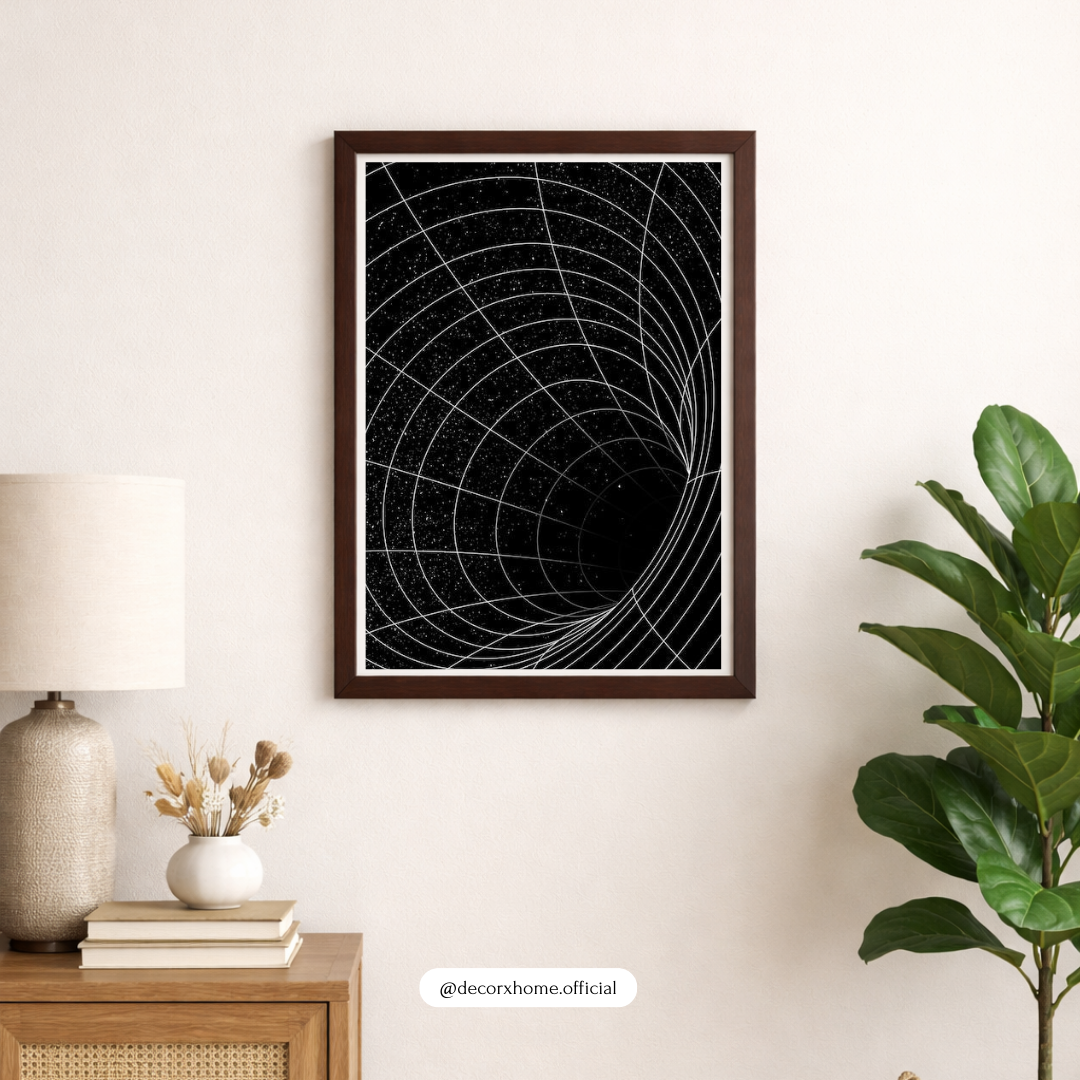 Cosmic Space Warp Wall Art Poster – Minimalist Black Hole & Universe Design | Decorxhome
