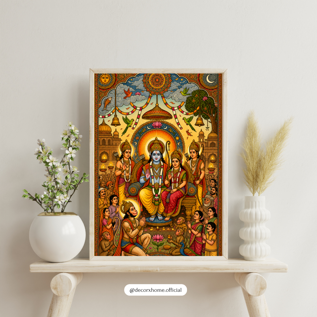 Lord Shiva & Parvati Madhubani Art Poster | Traditional Indian Spiritual Wall Decor | Mahadev & Devi Artwork | Decorexhome (Copy)