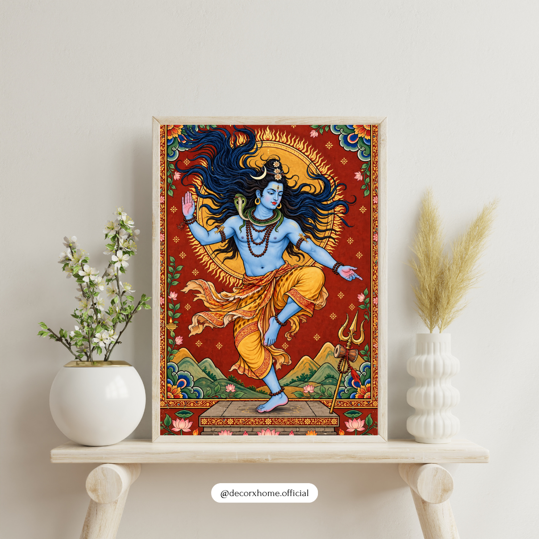 Lord Shiva Nataraja Dancing Wall Art | Traditional Hindu God Poster | Spiritual Indian Artwork | Decorxhome