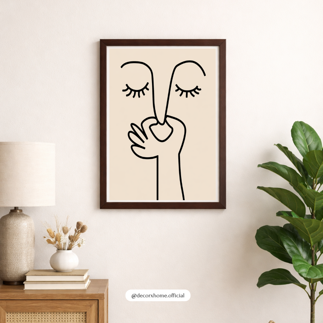Minimal Line Art Face Poster – Abstract One Line Drawing | Modern Aesthetic Wall Decor (Framed)