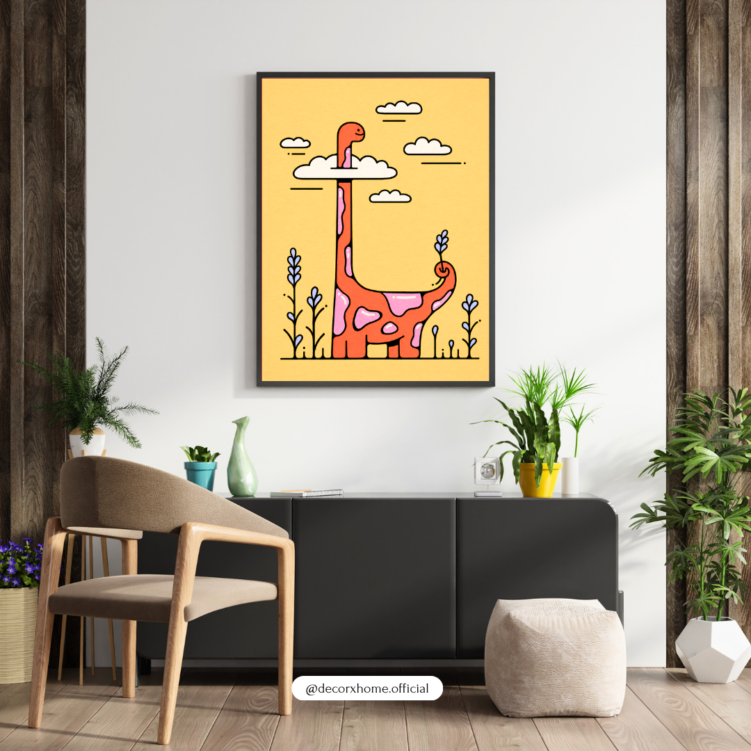 Cute Long Neck Dinosaur Poster | Whimsical Kids Room Wall Art by DecorxHome