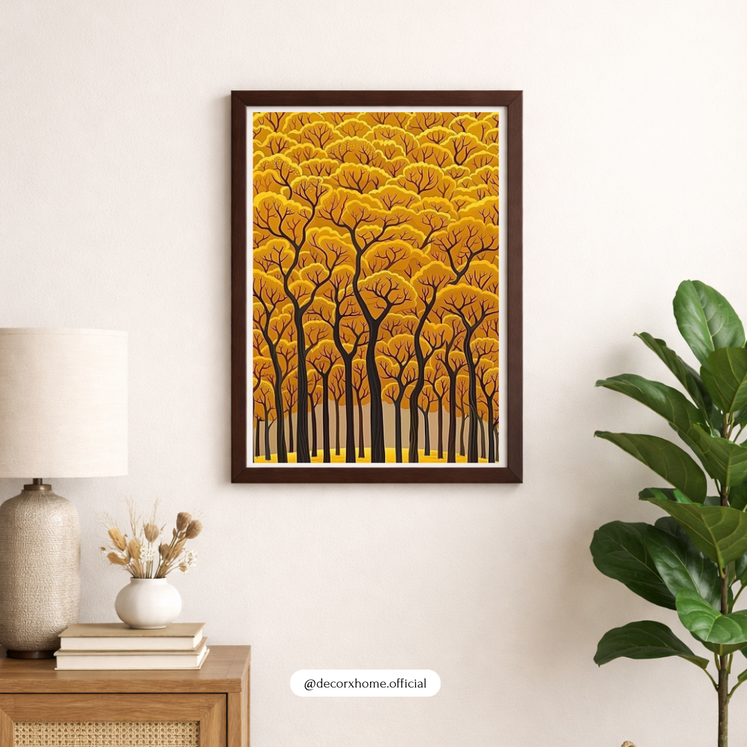 Golden Autumn Forest Wall Art Poster – Modern Nature Landscape Illustration | Decorxhome