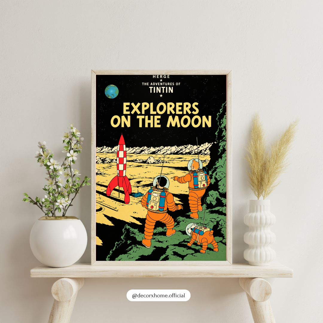 Tintin Explorers on the Moon Poster – Vintage Space Adventure Wall Art
