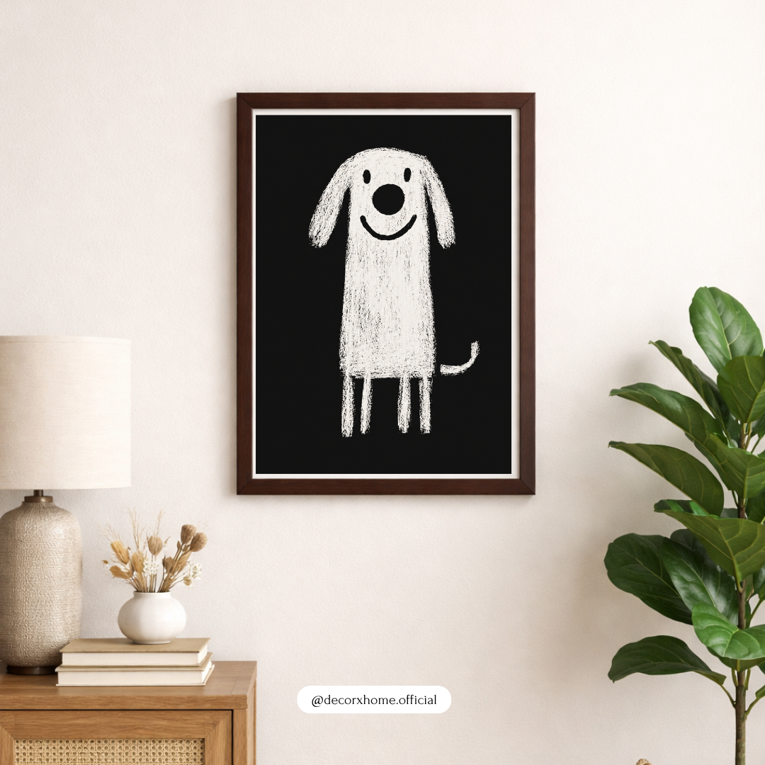 Minimal Dog Wall Art Poster – Cute Black & White Sketch Print | Modern Pet Illustration Decor for Bedroom & Living Room | Decorxhome