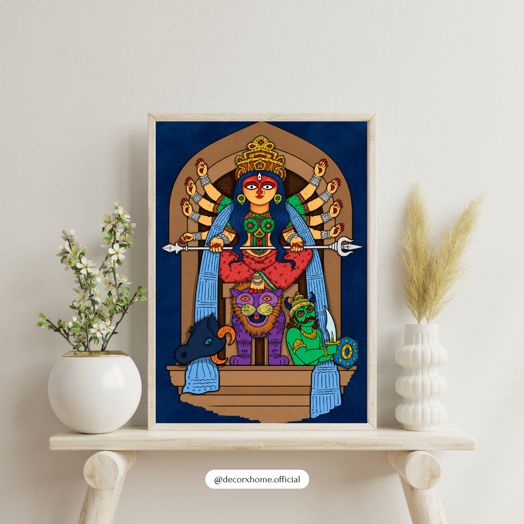 Goddess Durga Traditional Indian Wall Art | Maa Durga Devotional Poster | Hindu Goddess Artwork | Decorxhome