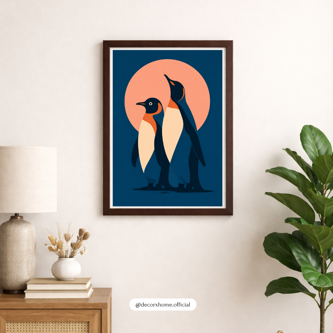 Penguin Wall Art Poster – Minimalist Animal Illustration | Modern Aesthetic Canvas Print (Framed)