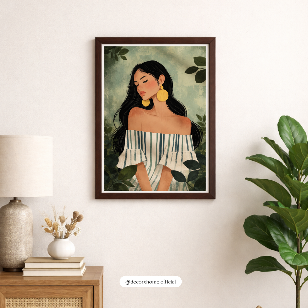 Elegant Woman Portrait Wall Art | Boho Feminine Illustration Poster | Decorxhome