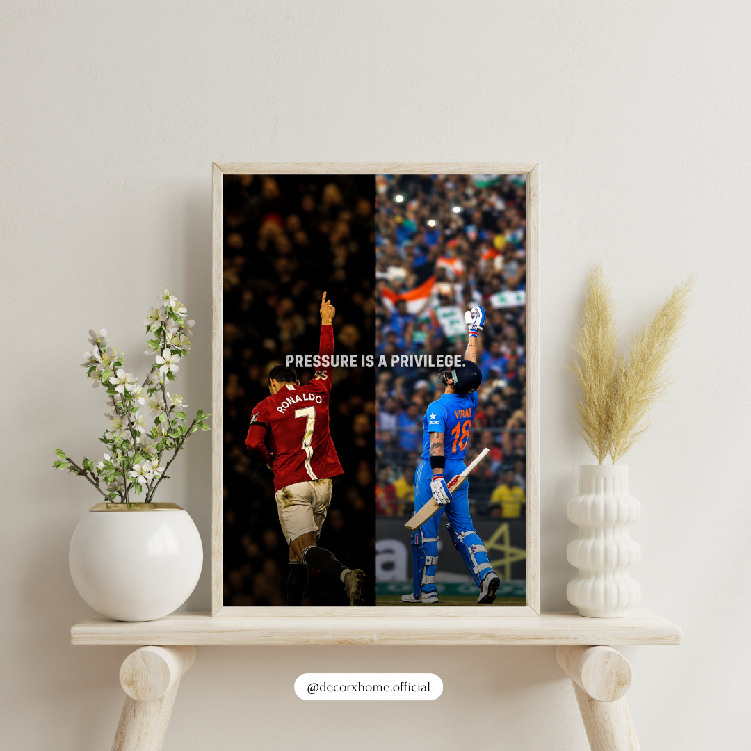 Cristiano Ronaldo & Virat Kohli “Pressure Is a Privilege” Wall Art Poster – Football & Cricket Legends | Sports Decor