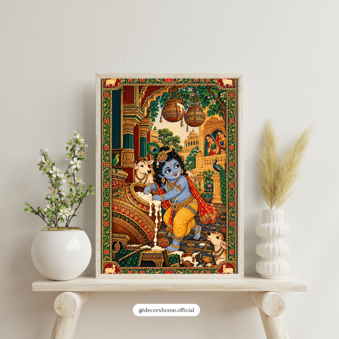 Krishna Makhan Chor Traditional Indian Art Poster | Decorxhome