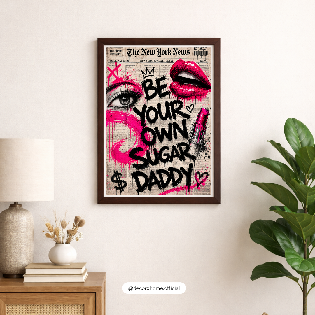 Decorexhome “Be Your Own Sugar Daddy” Graffiti Wall Art Poster | Fashion Pop Art Canvas Print | Bold Pink Statement Decor