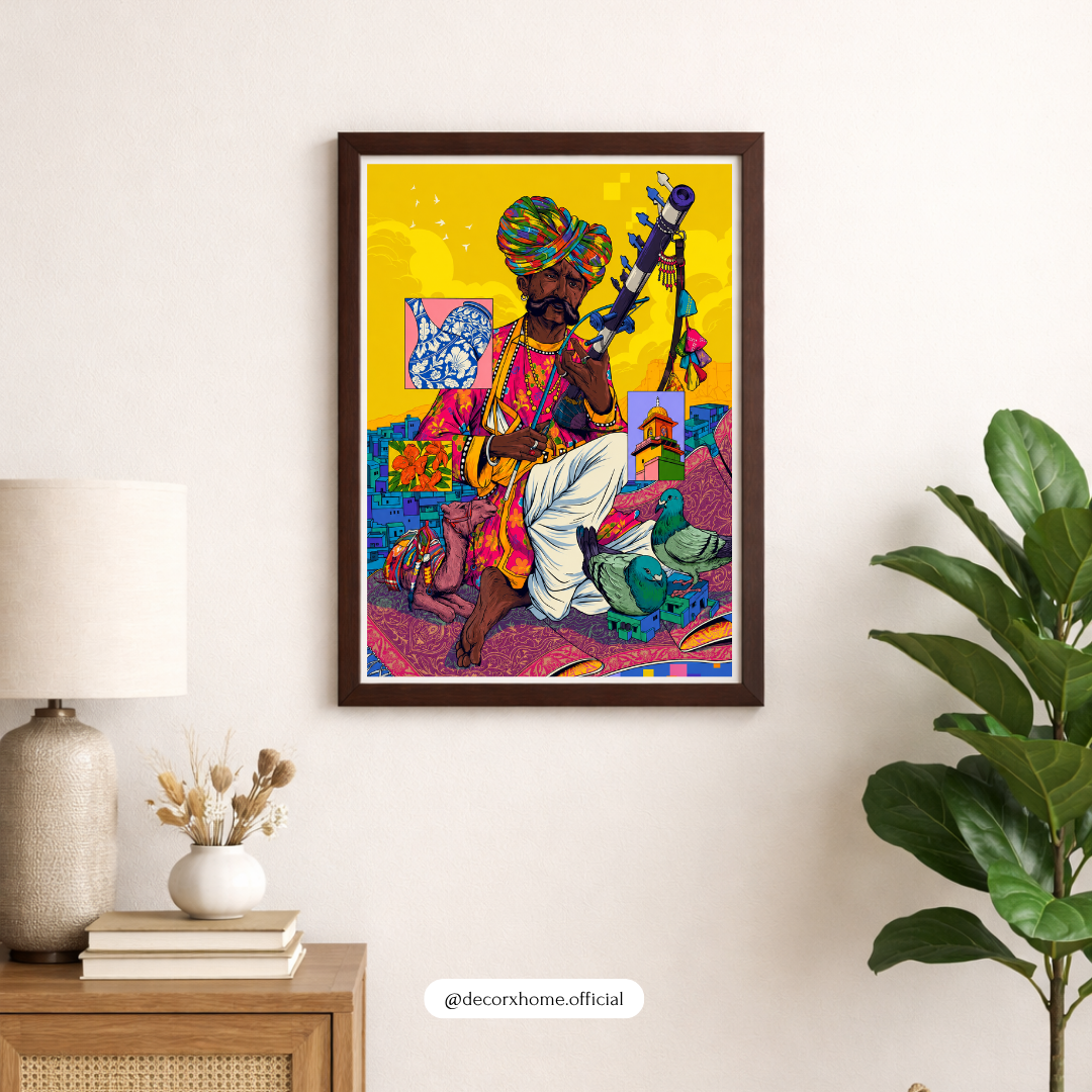 Rajasthani Folk Musician Wall Art Poster | Vibrant Indian Cultural Pop Art Decor