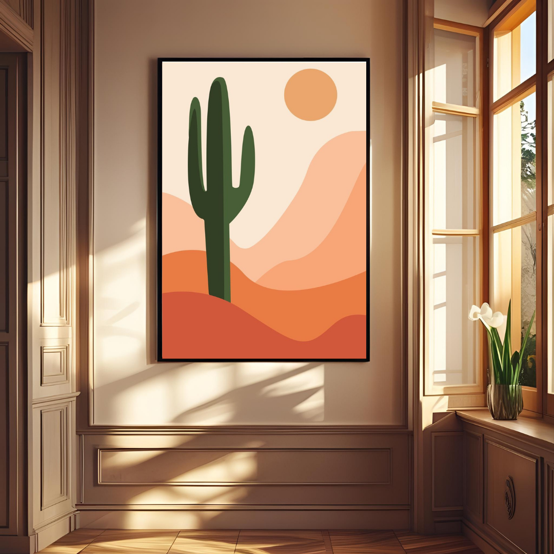 Sunset Cactus Desert – Boho Framed Wall Art Print for Living Room, Bedroom & Office Decor
