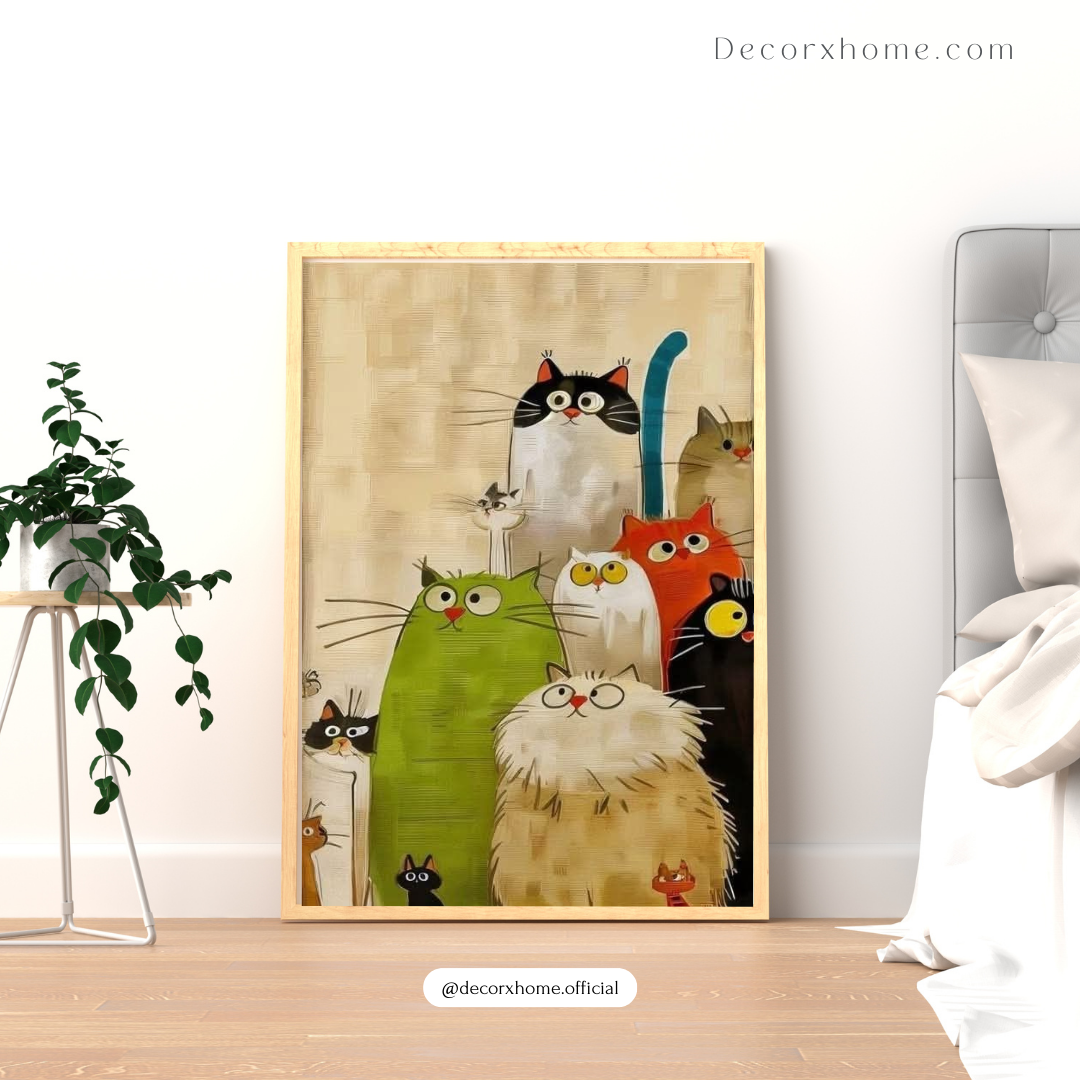 Quirky Cats Illustration Poster – Cute & Colorful Animal Wall Art