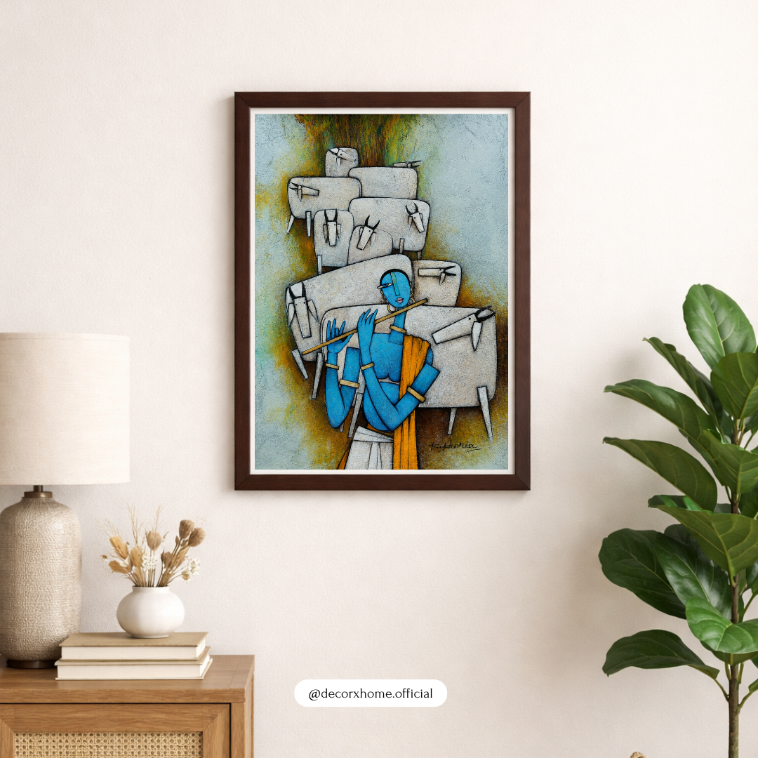 Krishna the Divine Shepherd Poster | Spiritual Indian Art Wall Decor by DecorxHome