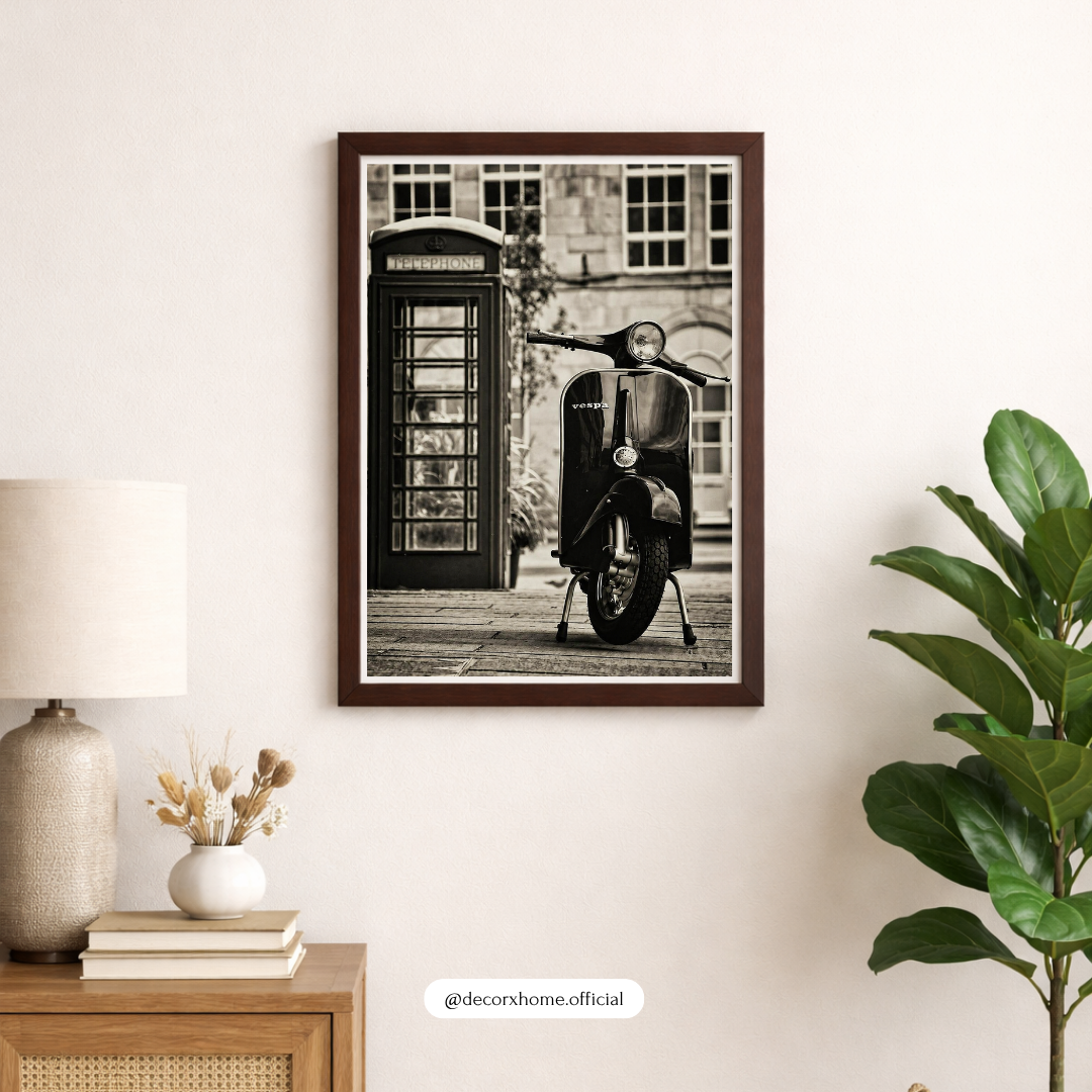 Decorexhome Vintage Vespa Street Photography Wall Art Poster | Black & White London Scooter Print | Retro Urban Home Decor