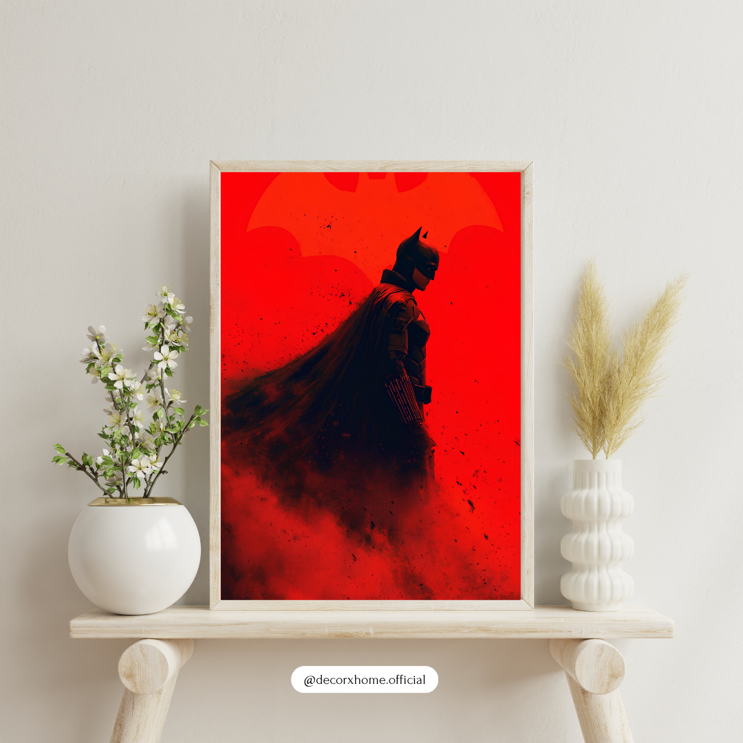 Dark Knight Batman Wall Art – Red & Black Superhero Poster