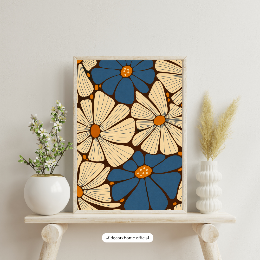 Blue & Beige Floral Abstract Wall Art | Modern Aesthetic Poster – Decorxhome
