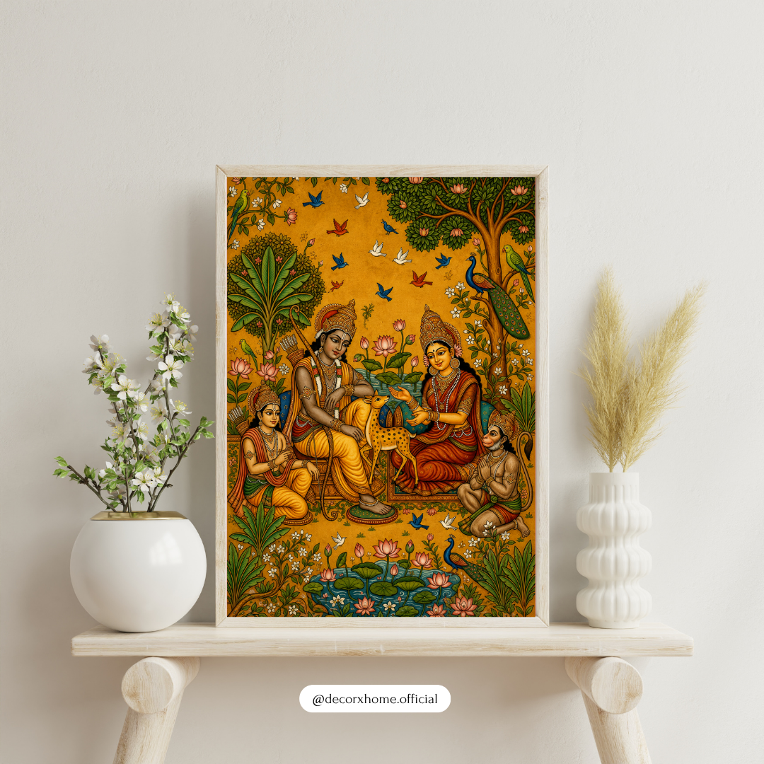 Traditional Indian Ram Darbar Folk Art Poster | Rajasthani & Madhubani Inspired Wall Art