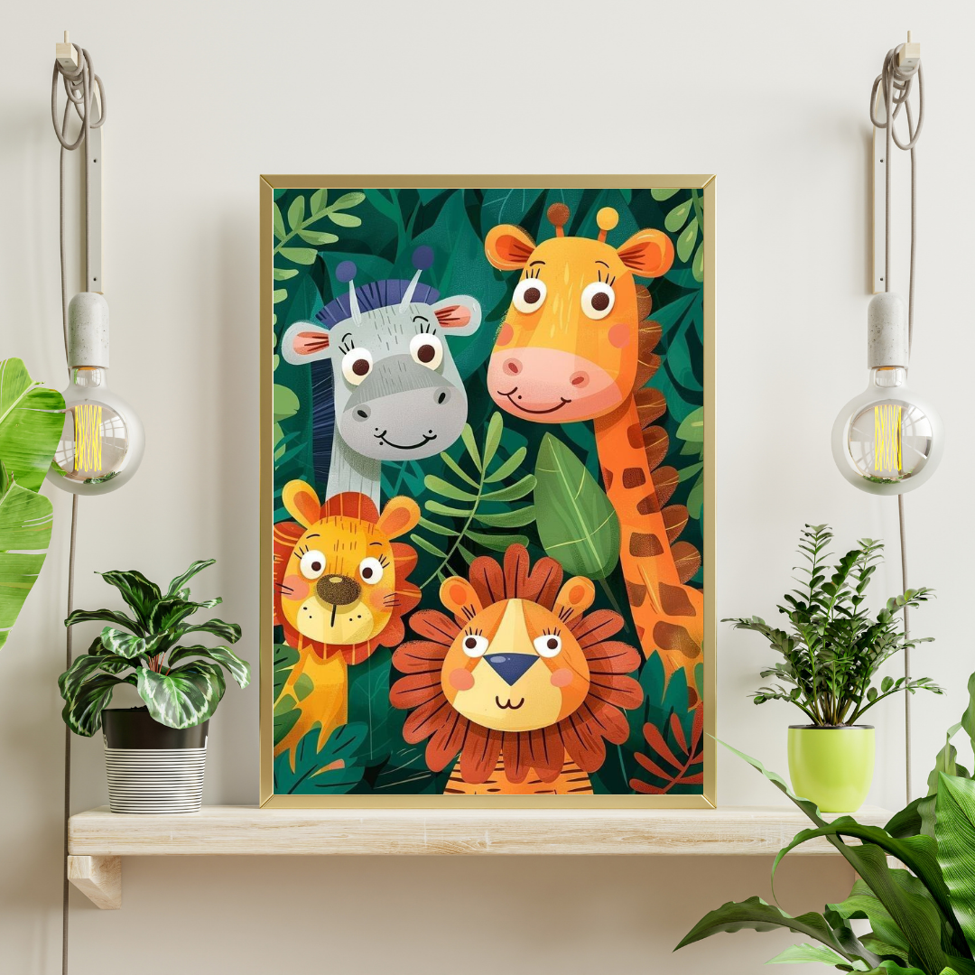 Jungle Friends Framed Poster | Playful Animal Wall Art for Kids by Decorxhome