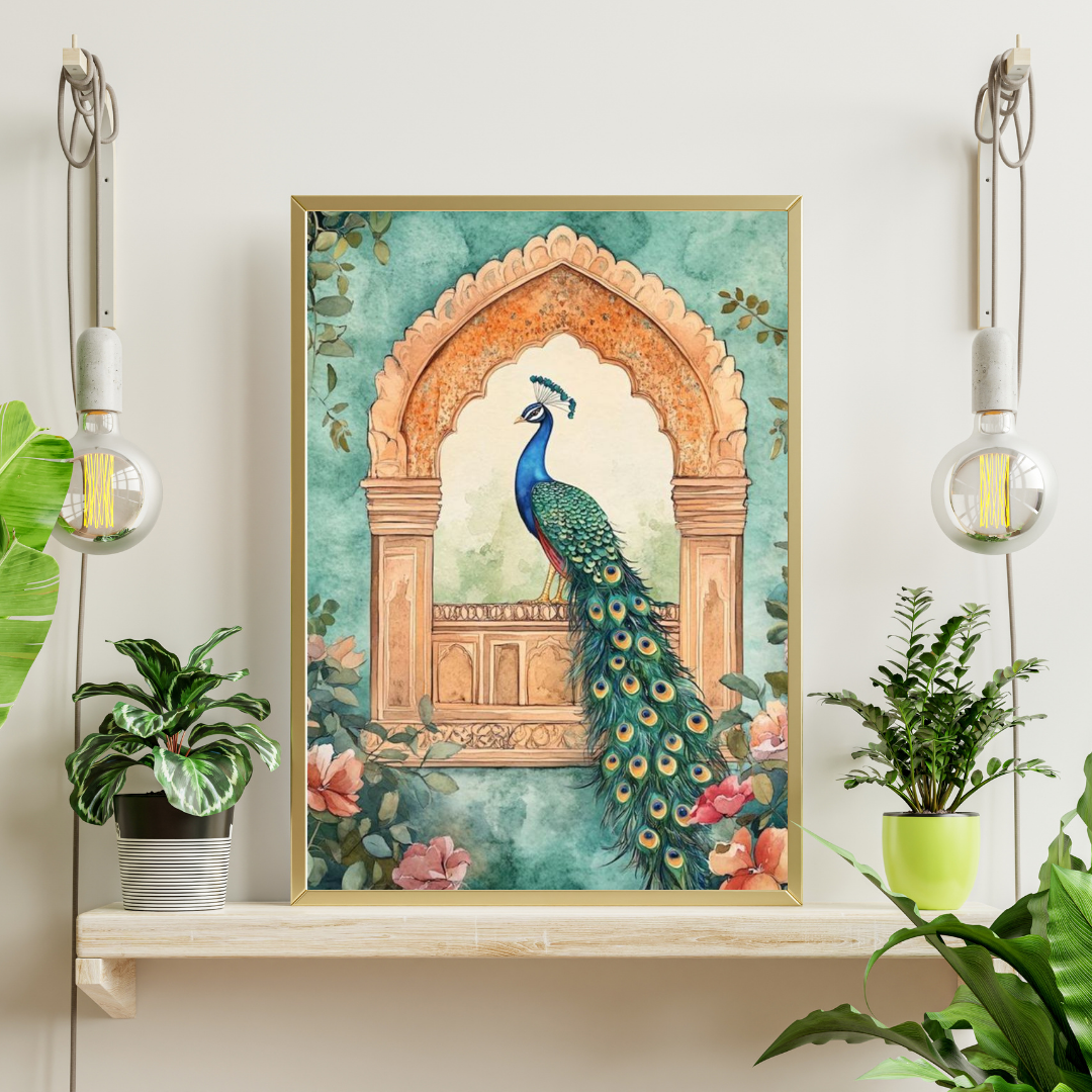 Royal Peacock Arch Framed Poster | Heritage Indian Wall Art by Decorxhome