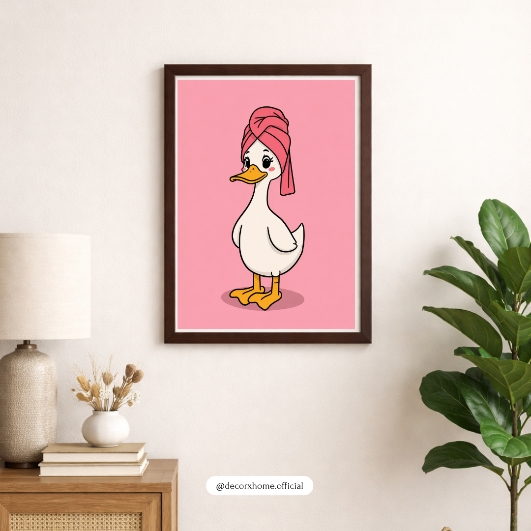 Cute Spa Duck Poster | Pink Cartoon Duck Wall Art for Kids Room & Bathroom – Decorxhome