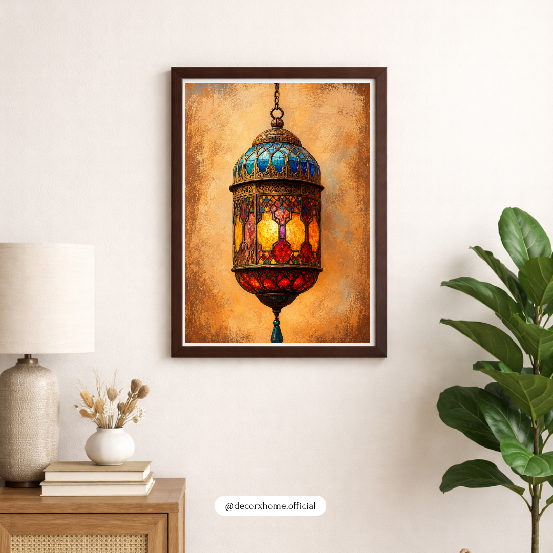 Decorexhome Moroccan Lantern Glow Wall Art Poster | Boho Islamic Lantern Canvas Print | Vintage Arabian Home Decor