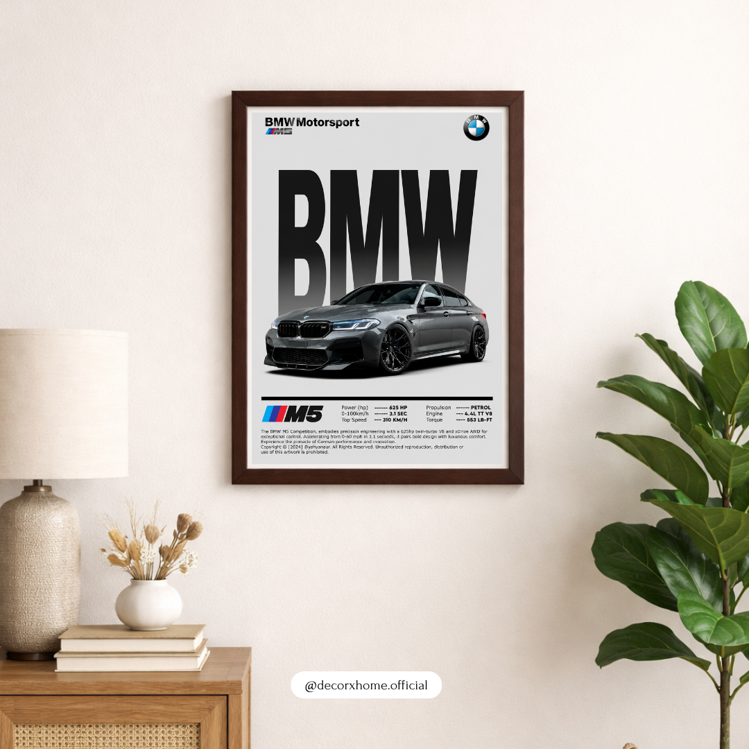 BMW M5 Motorsport Blueprint Poster – Luxury Performance Car Wall Art