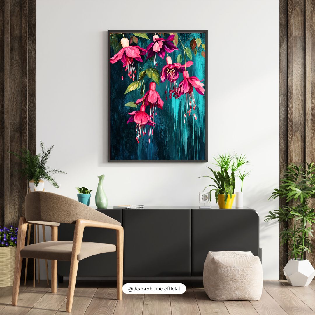 Pink Fuchsia Flowers Botanical Poster | Elegant Floral Wall Art Print by DecorxHome
